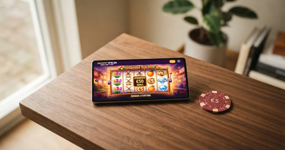 Een schermafbeelding van een Nederlandse online casino-homepage met een uitgelichte bonusaanbieding en het KSA-keurmerk zichtbaar in de footer.