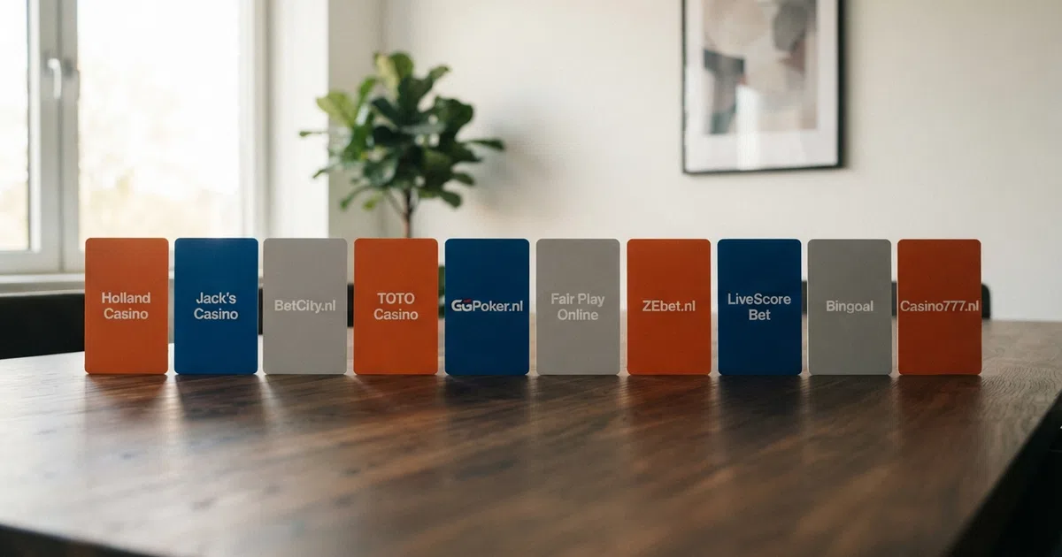 Een overzichtelijke vergelijkingstabel van de tien beste Nederlandse goksites met logo's, bonusbedragen en inzetvereisten naast elkaar