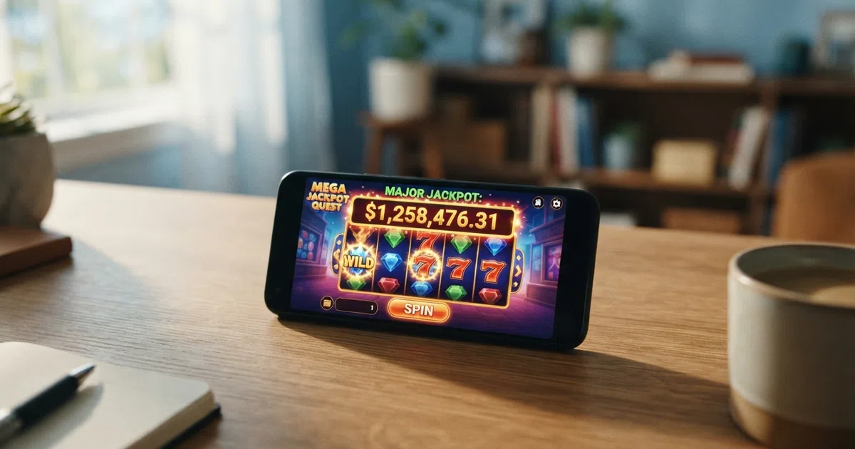Een online jackpot casino-interface met een progressieve jackpot-teller die live oploopt terwijl spelers inzetten plaatsen