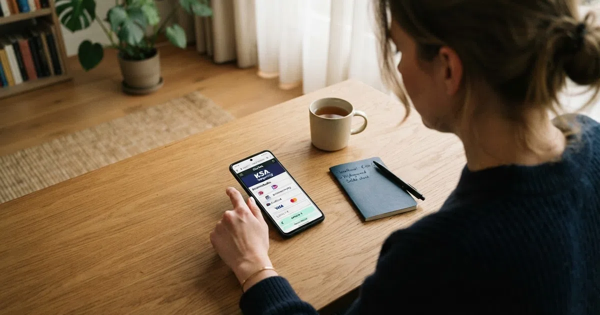 Een Nederlandse speler kijkt naar het betaalscherm van een online casino — iDEAL, Trustly en creditcard zijn zichtbaar, Afterpay en Riverty ontbreken