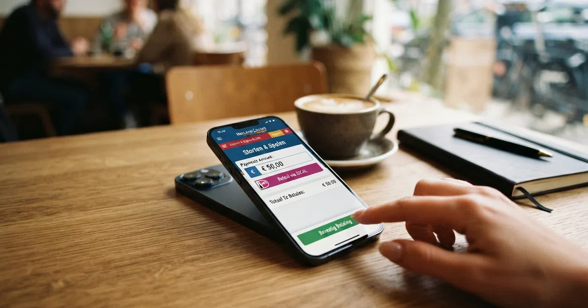 HiPay-logo naast de interface van een Nederlands online casino met iDEAL-betaalknop
