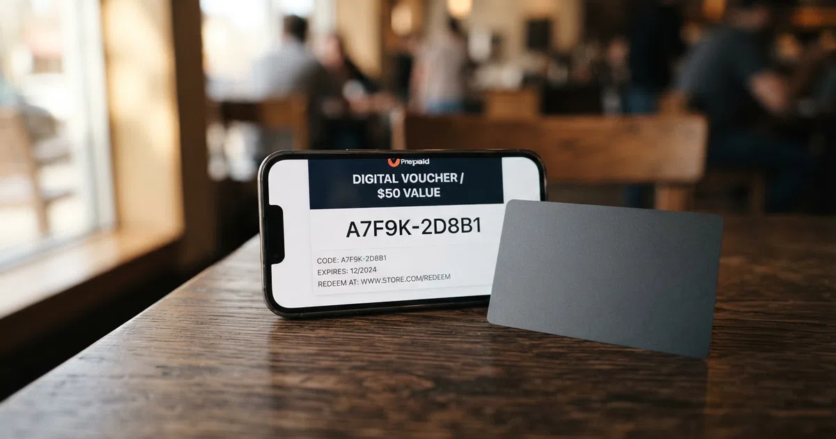 Een Neosurf-voucher met een 10-cijferige code op het scherm van een smartphone, naast het logo van een online casino