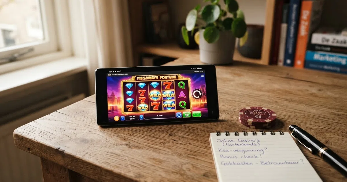 Een scherm met de homepages van meerdere online casino's naast elkaar, waarvan enkele een slot of een Nederlands vlag-icoon tonen