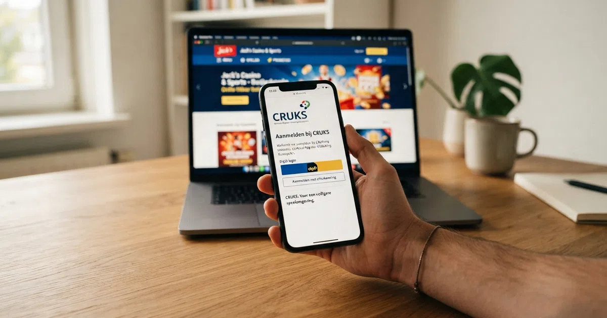 De interface van het CRUKS-register met een Nederlandse casino-website op de achtergrond