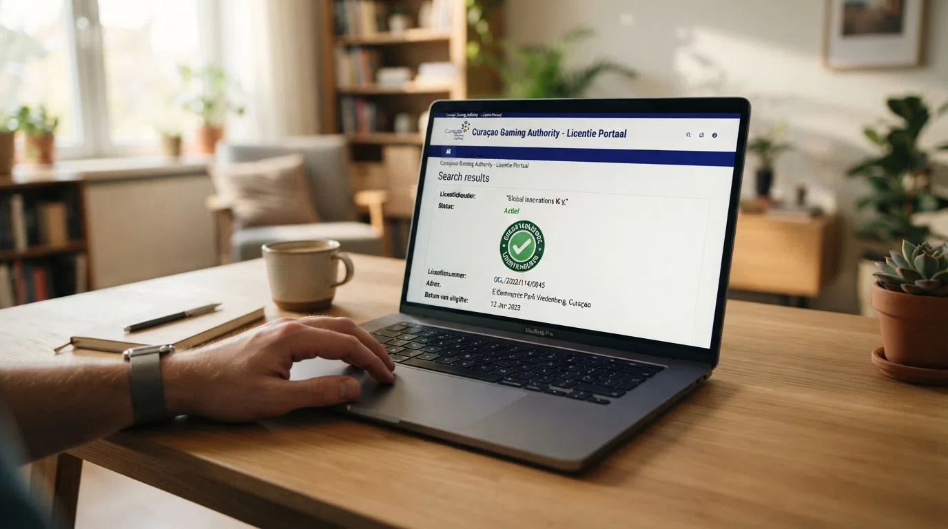 Het CGA License Management Portal op een beeldscherm met een ingevuld licentienummer in het zoekveld