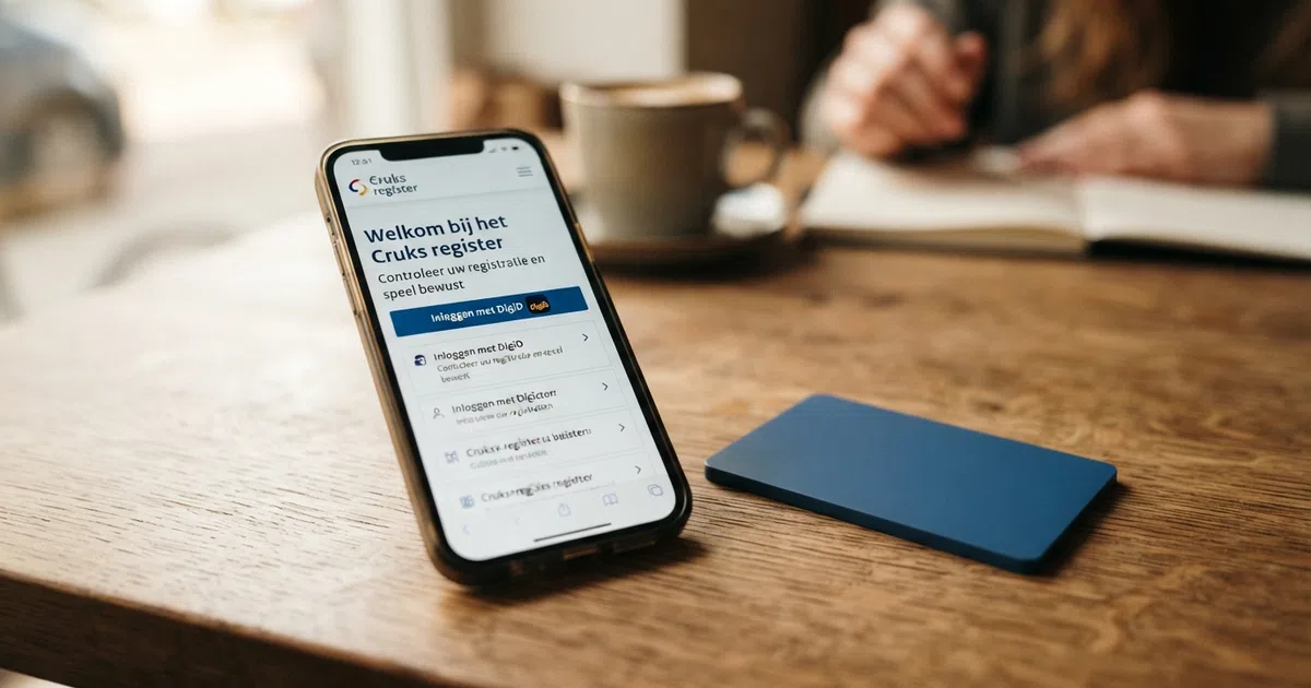 Een smartphone met daarop de Cruks-website naast een Nederlandse identiteitskaart met DigiD-logo