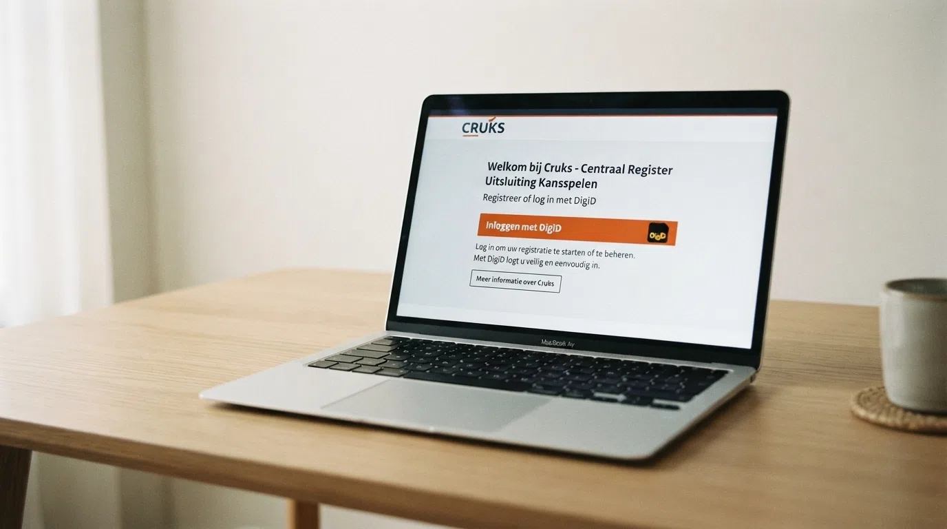 Schermafbeelding van de CRUKS-website met DigiD-login en uitleg over zelfuitsluiting