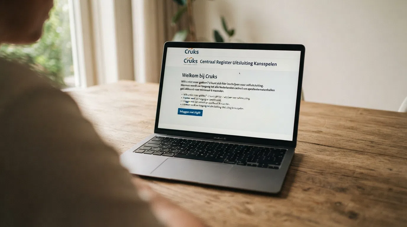 De startpagina van het Cruks-register met de uitleg over zelfuitsluiting en een knop om in te loggen met DigiD