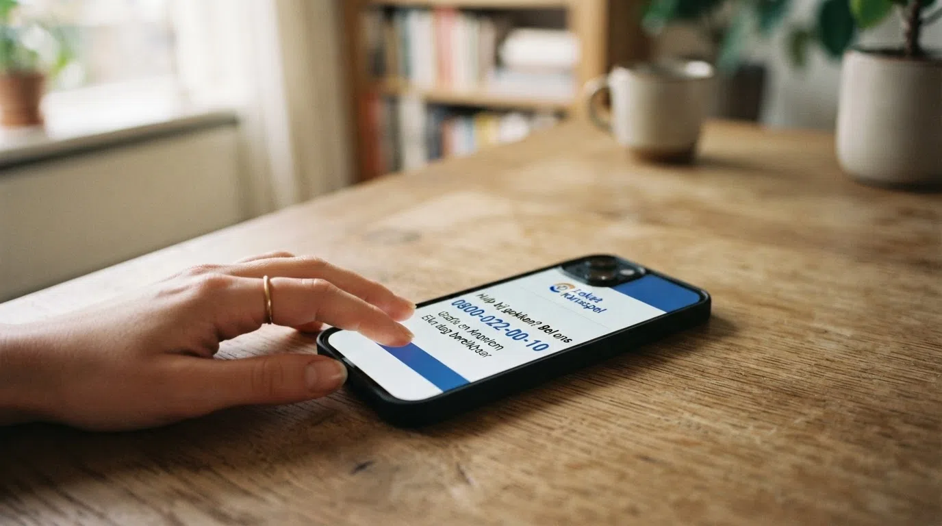 Een telefoon met daarop het telefoonnummer 0800-022-00-10 van Loket Kansspel, naast het logo van Open over Gokken