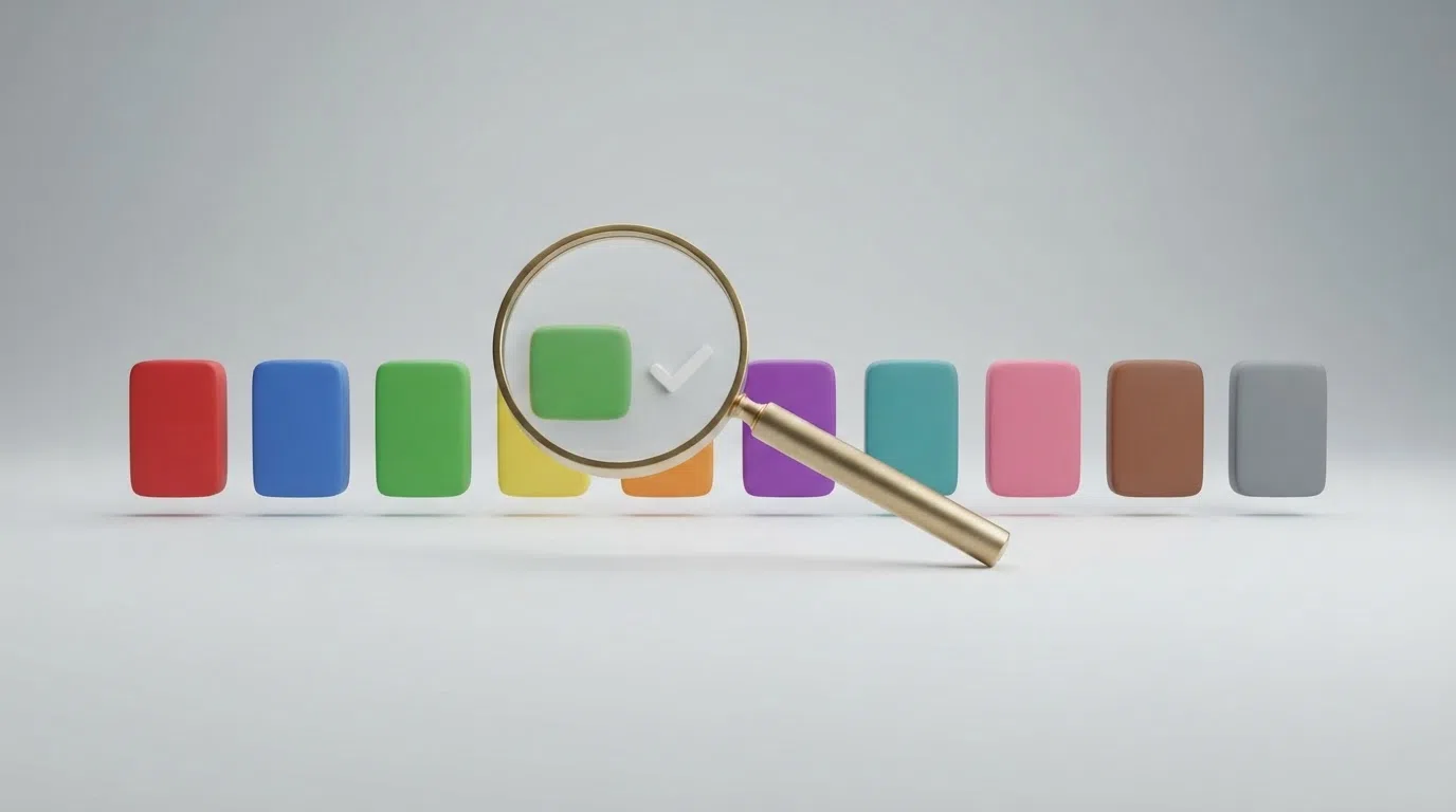 Een overzichtelijke rij van tien Nederlandse casino-logo's op een vergelijkingspagina, met een KSA-keurmerk ernaast en een vergrootglas dat één casino uitlicht.