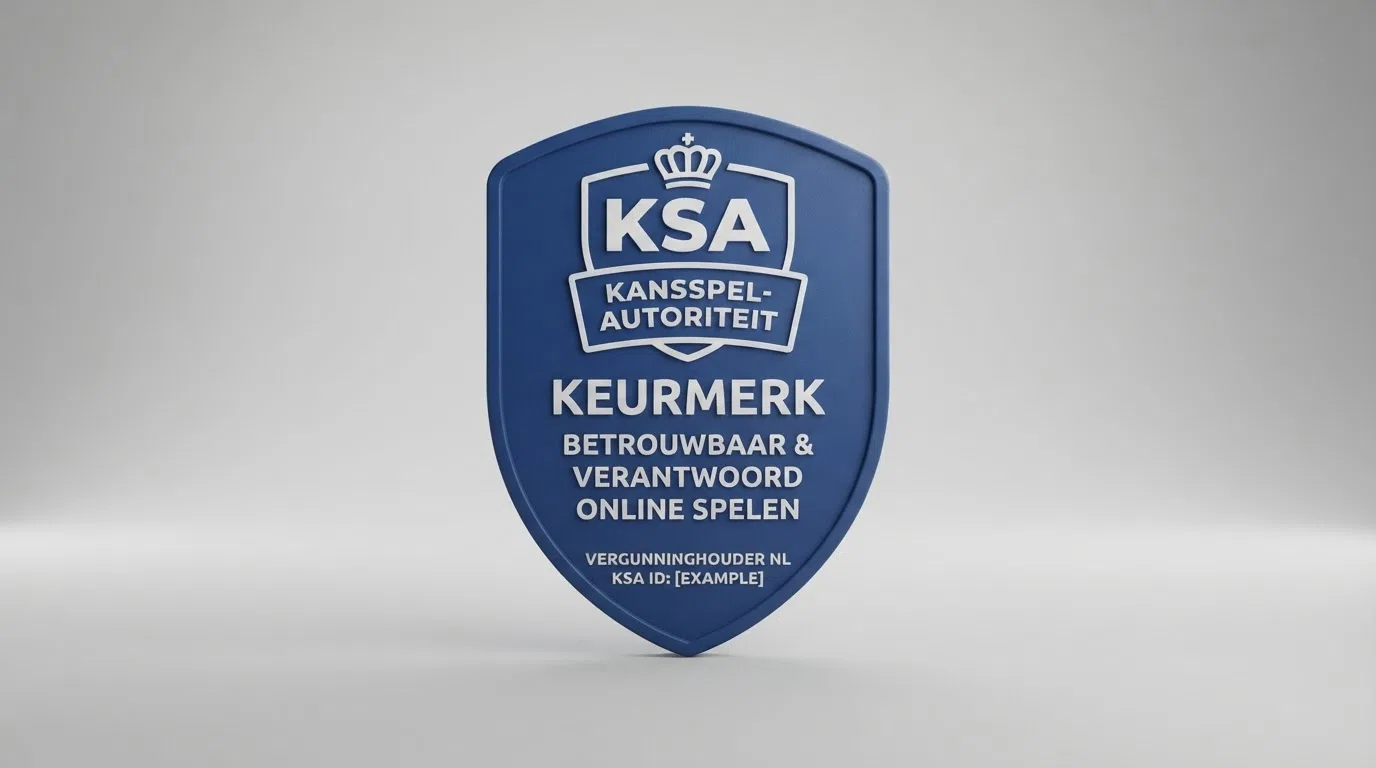 Het logo of keurmerk van de Kansspelautoriteit op de homepage van een gereguleerd online casino