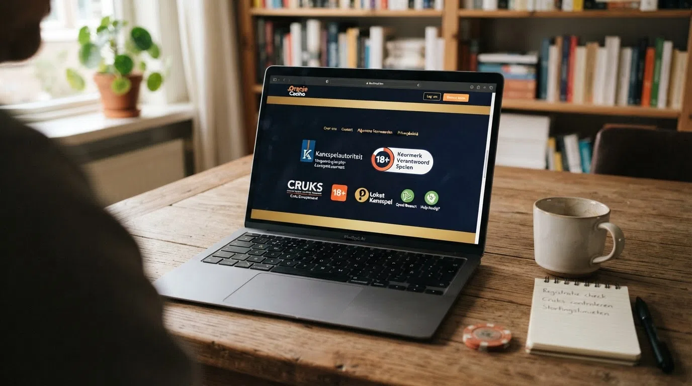 De footer van een Nederlandse online casino-website met het KSA-vergunningkeurmerk en het Cruks-logo zichtbaar naast de betaalmethoden