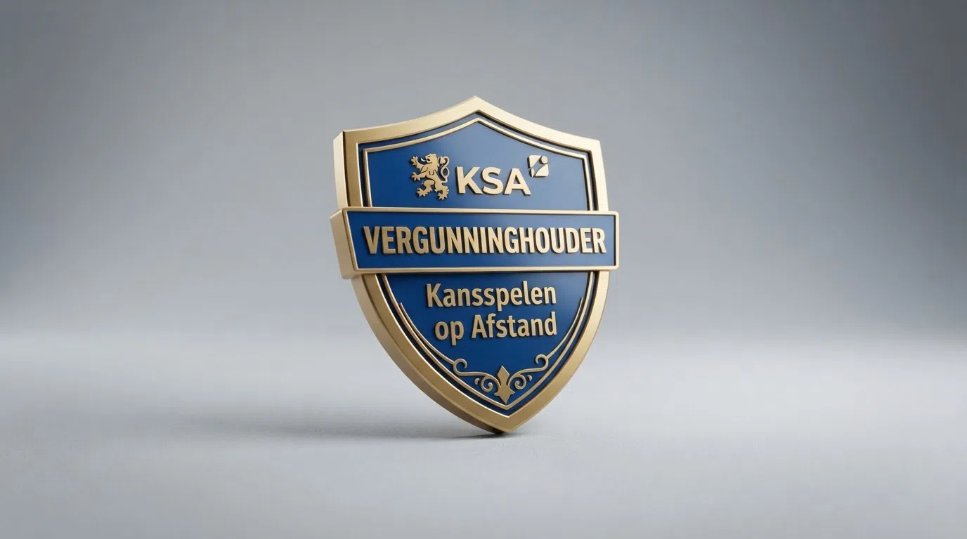 Het logo van de Kansspelautoriteit met het tekstmerk 'Vergunninghouder Kansspelen op Afstand' op een witte achtergrond