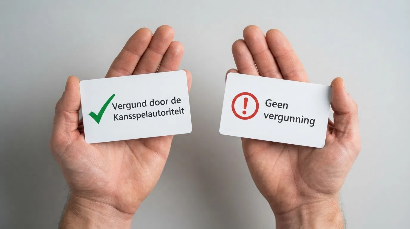 Een KSA-keurmerk naast een rood waarschuwingsteken met de tekst 'offshore' — de twee werelden van online gokken in Nederland.