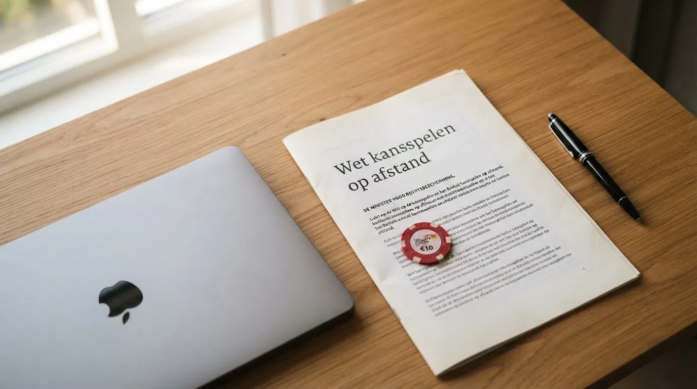 Het logo van de Kansspelautoriteit naast een gestileerd document met de tekst 'Wet kansspelen op afstand' en een slot-symbool
