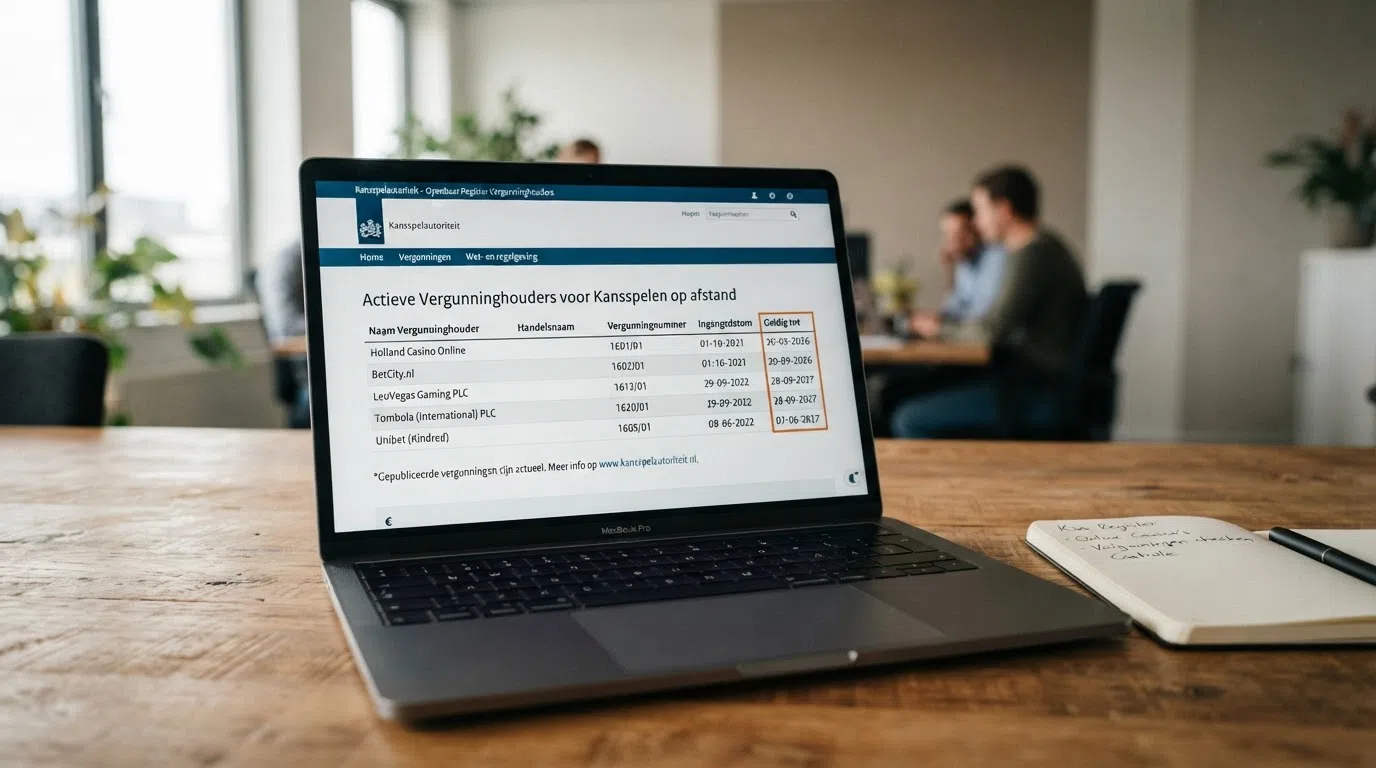Het openbare vergunningenregister van de Kansspelautoriteit met de lijst van aanbieders