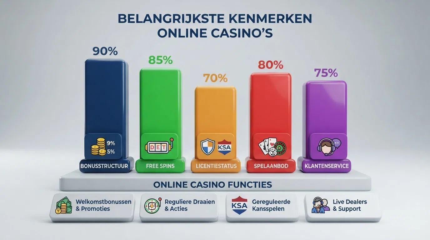 Een rij van zes Nederlandse online casino-logo's naast elkaar, met Holland Casino centraal en vijf KSA-concurrenten eromheen