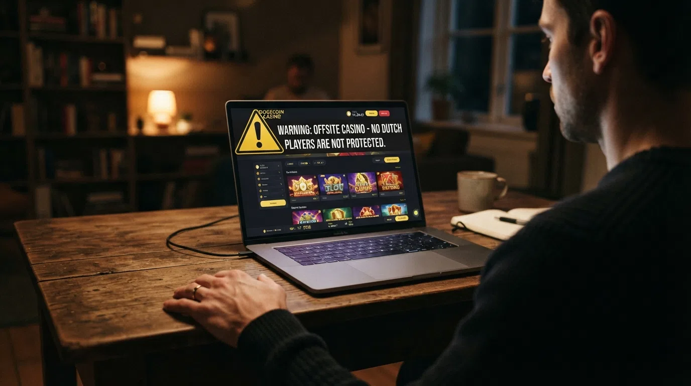 waarschuwingspictogram op het scherm van een casino-website zonder Nederlands keurmerk