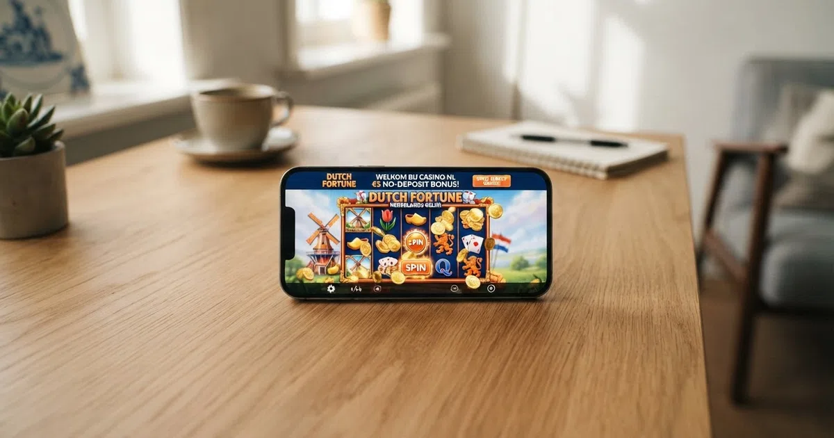 Een overzicht van de beste Nederlandse online casino's met een bonus zonder storting in 2026, getoond op een laptop en smartphone
