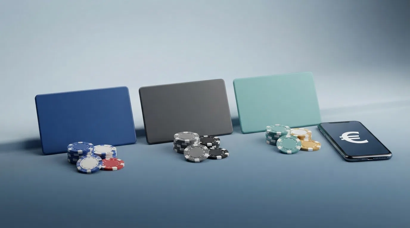 Drie paysafecard-casino-logo's naast elkaar met minimale storting en transactiekosten onder elk logo