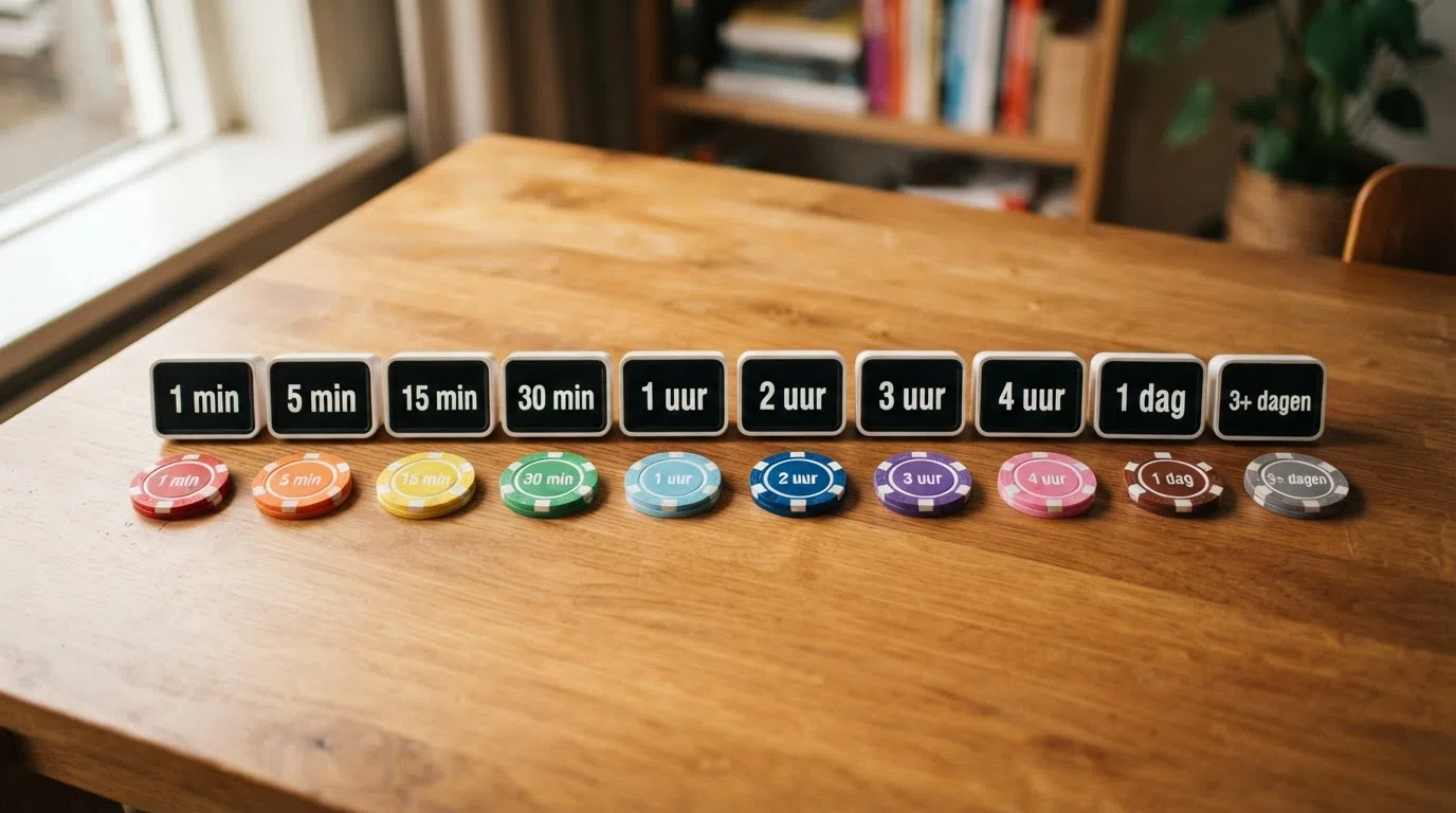 Een overzichtelijke rij van tien casino-logo's met naast elk logo een klokje dat de uitbetalingstijd toont