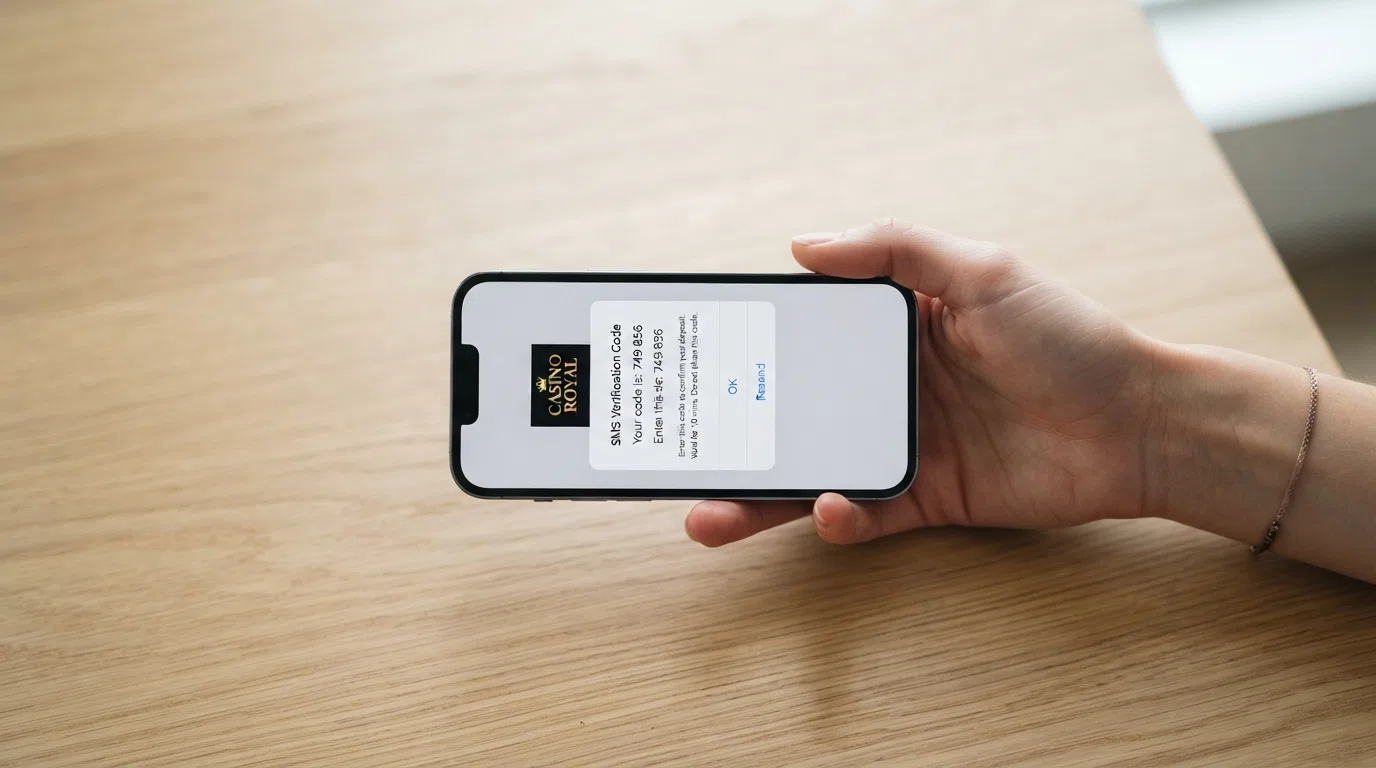 Een mobiele telefoon toont een sms-bevestigingscode voor een casinostorting