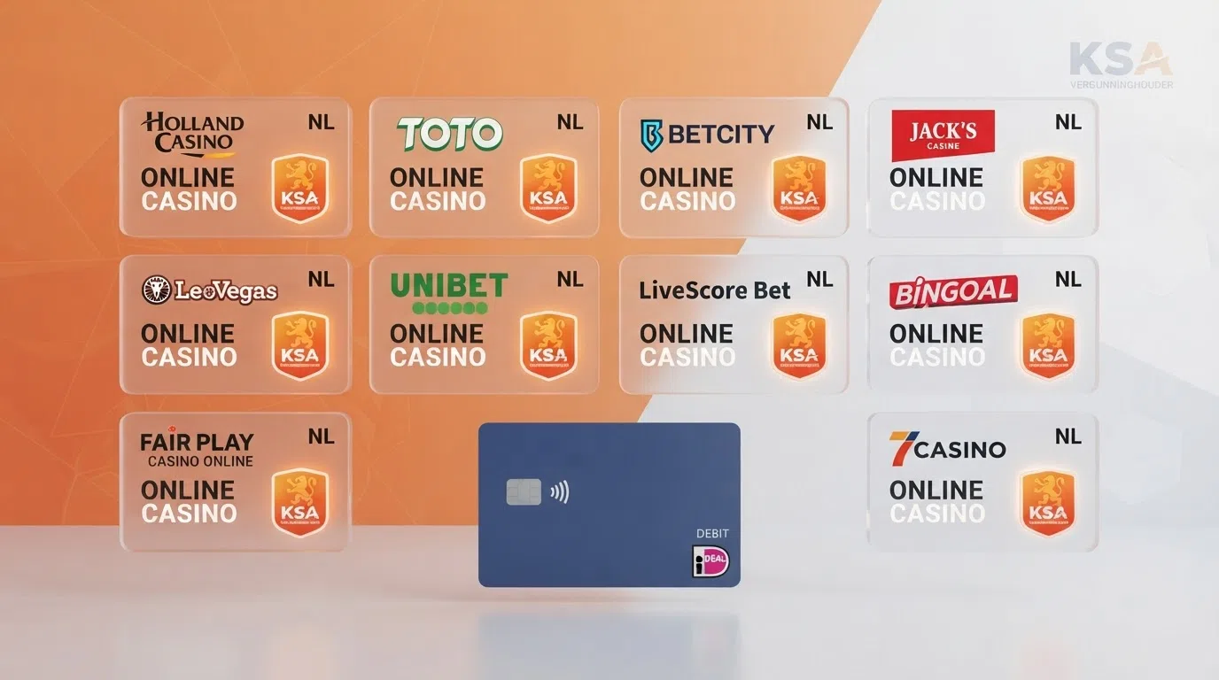 Een overzicht van de logo's of naamtegels van de tien besproken KSA-casino's, gerangschikt als een visuele top-10-lijst.
