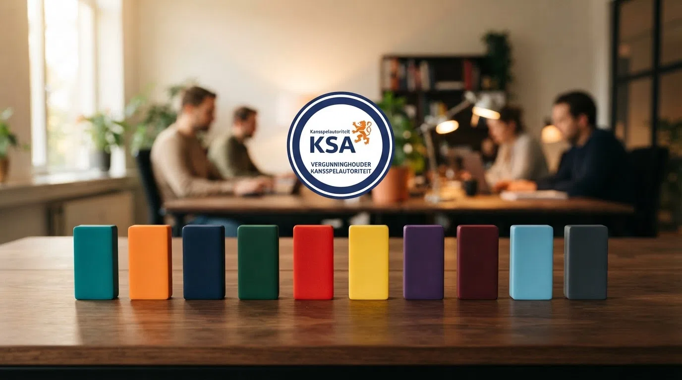 Een overzichtelijke rij van tien Nederlandse online casino-logo's met het KSA-keurmerk prominent bovenaan