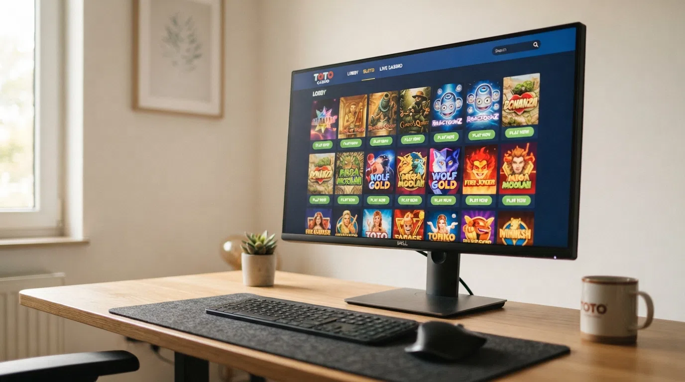 Selectie van populaire gokkasten in de Toto Casino spellenlobby, met titels als Sweet Bonanza en Big Bass Bonanza zichtbaar