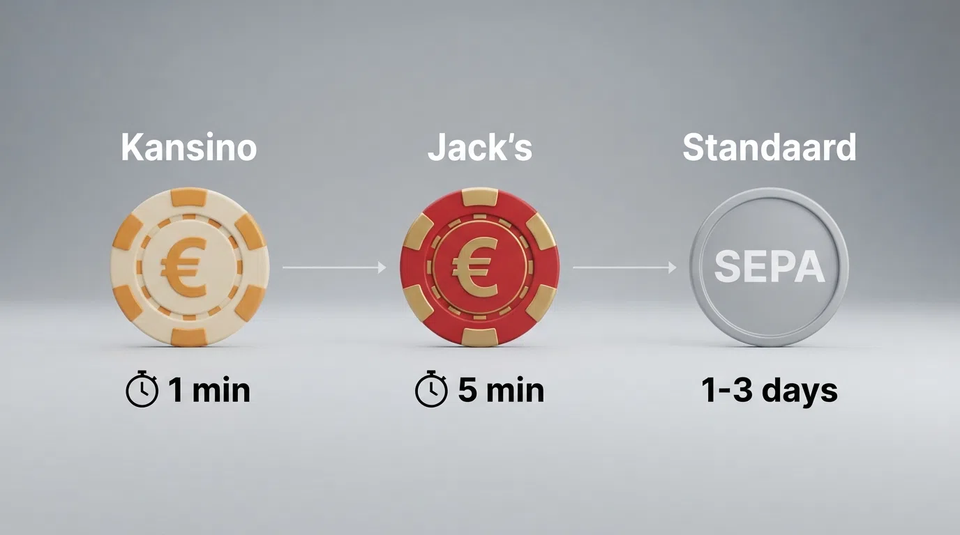 Een tijdlijn die de uitbetalingssnelheid per bankoverschrijving van verschillende Nederlandse casino's naast elkaar toont