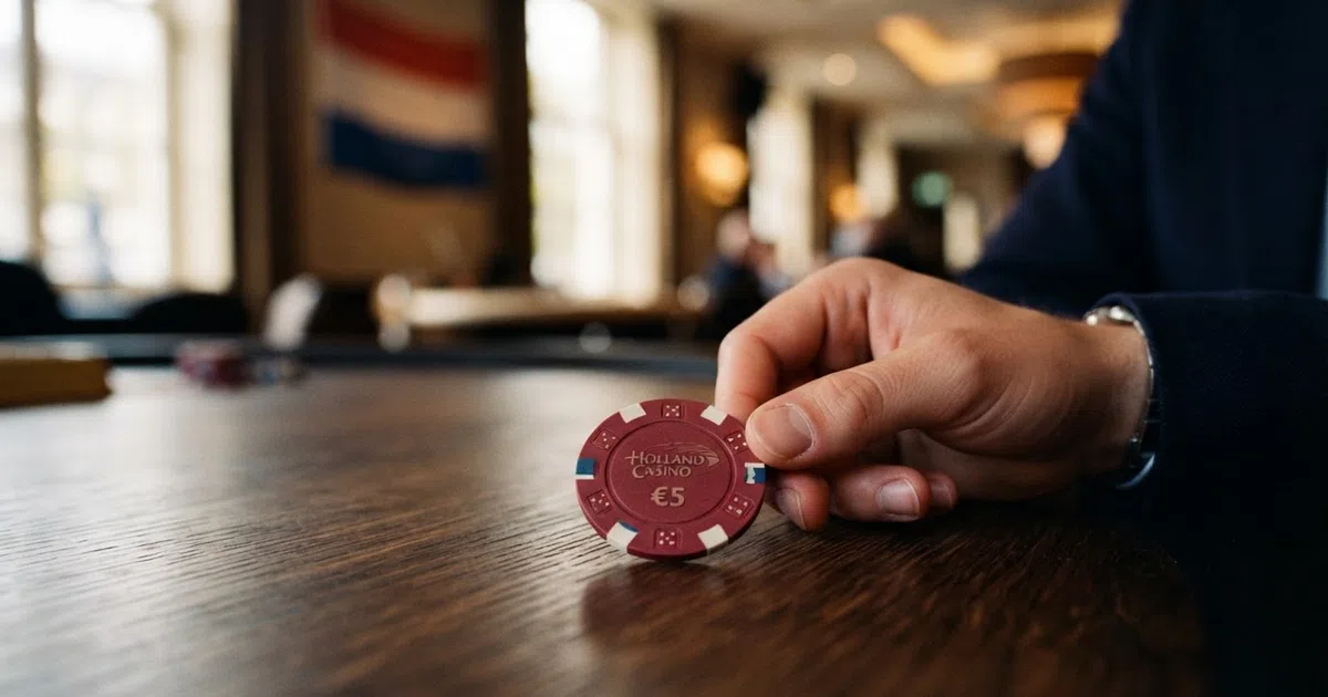Een rood verbodsteken over een casino-icoon met de Nederlandse vlag op de achtergrond